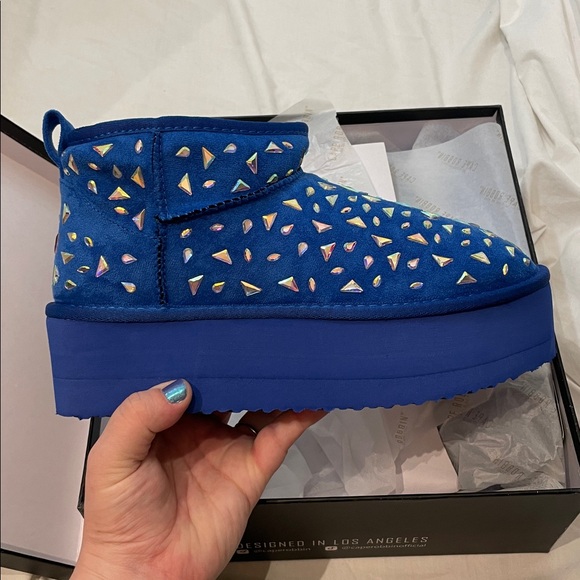 •CAPE ROBBIN• “Interble” Mini Platform Rhinestone Booties (blue) // NIB - Picture 9 of 14